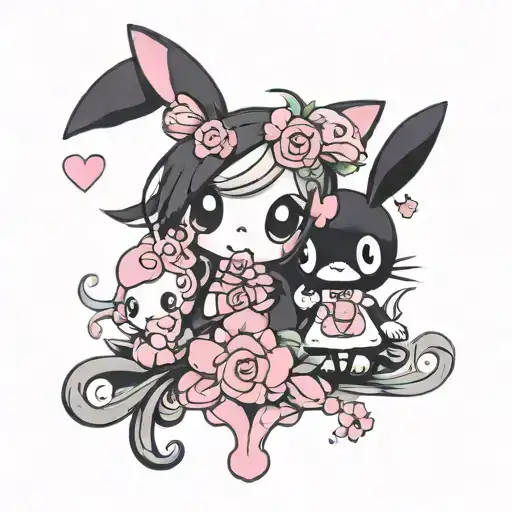 kuromi and my melody tattoo design idea