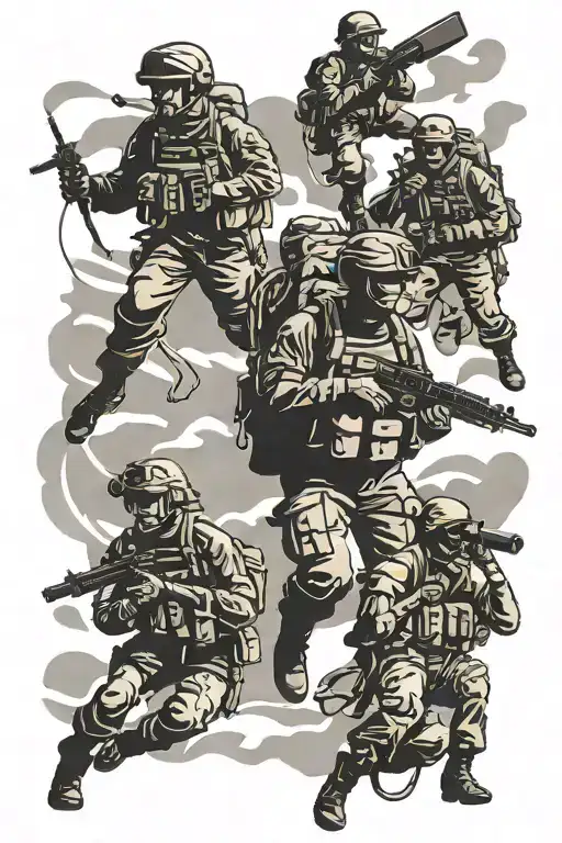 silhouette army men using parachutes tattoo design idea