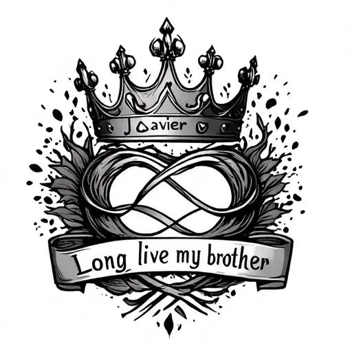 create a crown  above the name javier thats turning into an infinity  singn and long live my brother 05/03/25 tattoo design idea