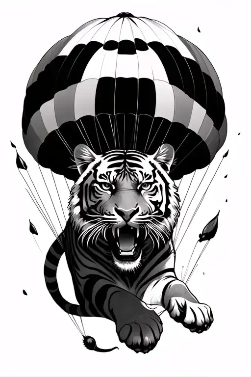 tiger that makes parachute falling tattoo design idea