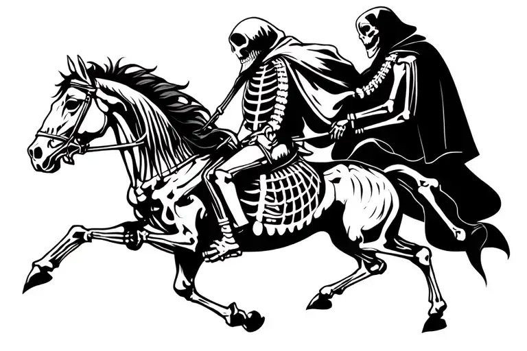 apocalypse, grim reaper riding horse skeleton, suburban neighborhood tattoo design idea