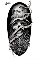 arm sleeve tattoo , black colours and shading using these bands "bad omens" "sleep token" and "amity affliction" tattoo design idea