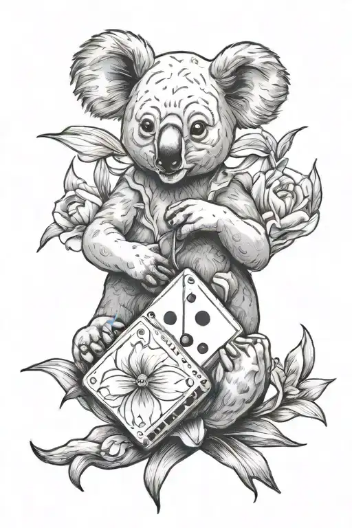 suicide, koala, daffodil, double dice, Pisces intertwined tattoo design idea