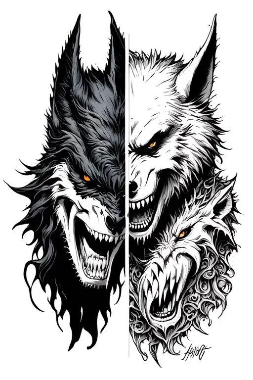 dracula versus Werewolf tattoo design idea