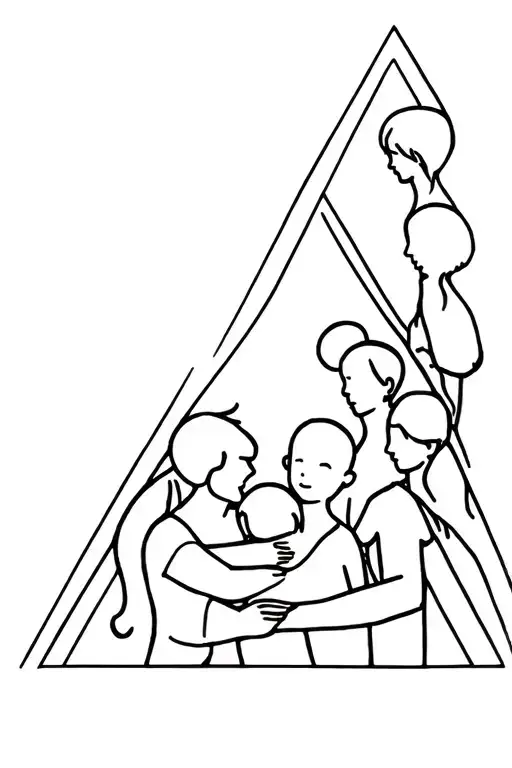 Family with 4 kids représente by triangle of différent dise. tattoo design idea