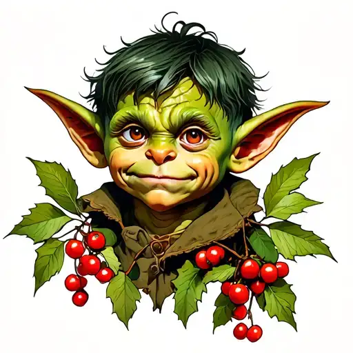 boy goblin with rowan berries tattoo design idea