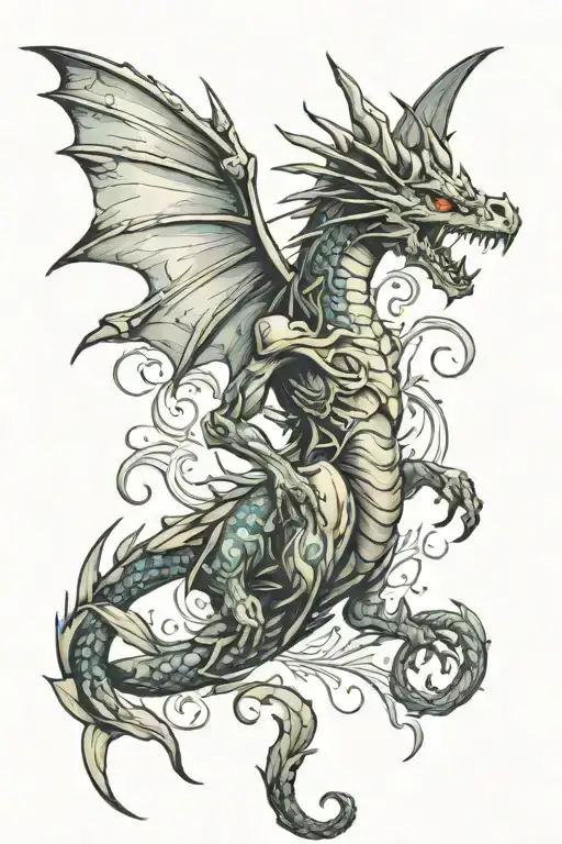 ripped skin fantasy fairy dragon tattoo design idea