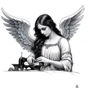 archangel jophiel as a female sewing something  tattoo design idea