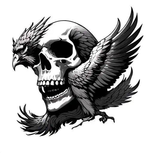 phoenix rises from skull face tattoo design idea