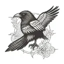 Clear centered 808 text with a front facing crow with open wings tattoo design idea