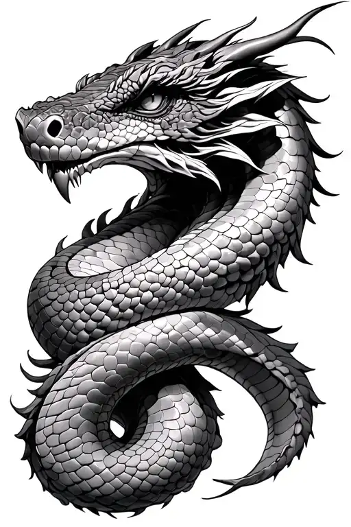  snake head half dragon wrapped loosely tattoo design idea
