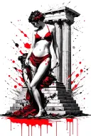 Roman temple set in paradise with big columns and statues. In the centre of the temple I want a woman tied in bikni tattoo design idea