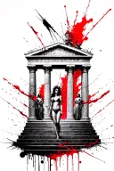 Roman temple set in paradise with big columns and statues. In the centre of the temple I want a woman tied in bikni tattoo design idea