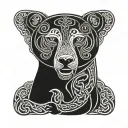 celtic knot intertwined with celtic knot work bear perched on top, pictish wave boarder tattoo design idea
