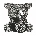 celtic knot intertwined with celtic knot work bear perched on top, pictish wave boarder tattoo design idea