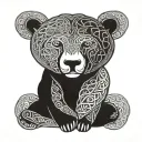 celtic knot intertwined with celtic knot work bear perched on top, pictish wave boarder tattoo design idea