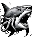 Shark with closed mouth attacked by a piovra with its tentacles tattoo design idea