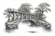 bridge over water and trees tattoo design idea