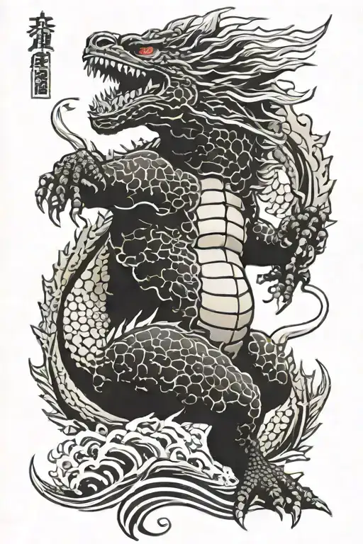 Godzilla Japanese tattoo design idea