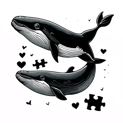 whale and puzzle piece made eternal love tattoo design idea