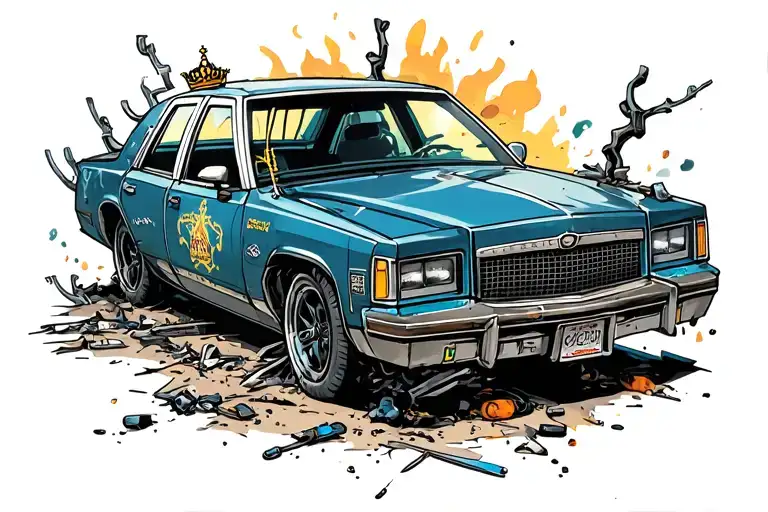 Crown Victoria P71 destroyed tattoo design idea