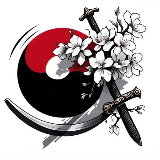 south korea flag korean sword and cherry blossom  tattoo design idea