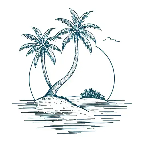 coconut tree on an island landscape tattoo design idea