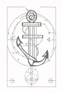 bold poster simple black and. negative back tattoo design featuring simple anchor in a square with text above tattoo design idea