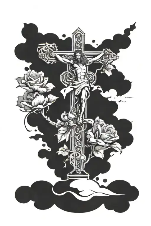 jesus or a cross with a black panther and a hour glass somewhere in it ant the word sonder andthe words the price you pa tattoo design idea