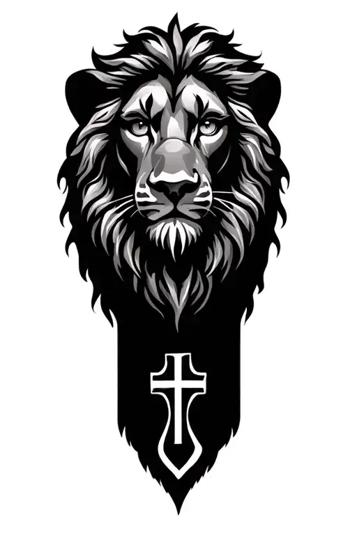 lion with cross in eye representing jesus christ tattoo design idea