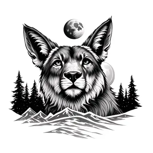 make a cooled look and mountains and moons add carm animal  tattoo design idea