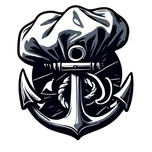 Chef hat hanging on navy anchor tattoo design idea