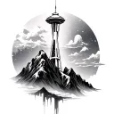 space needle mountain background tattoo design idea