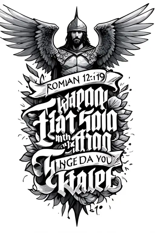bible verse Roman 12:19 with a warrior angle on the top tattoo design idea