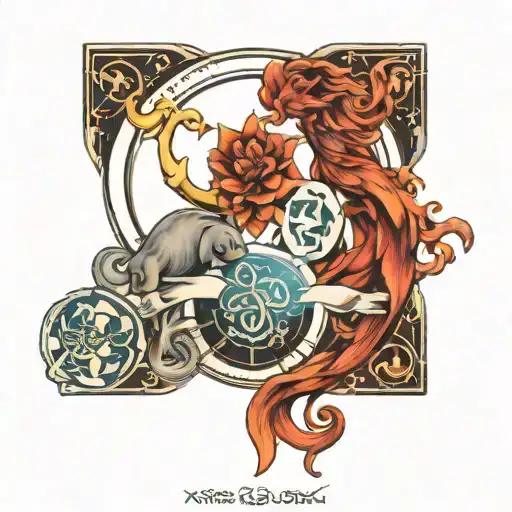 Pisces, Aries and Libra zodiac sign intertwined tattoo design idea