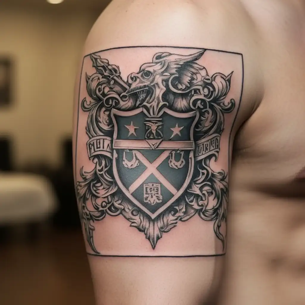 tattoo of a real human heart that is mixed with the shield of the Talleres de Córdoba soccer club, Argentina tattoo design idea