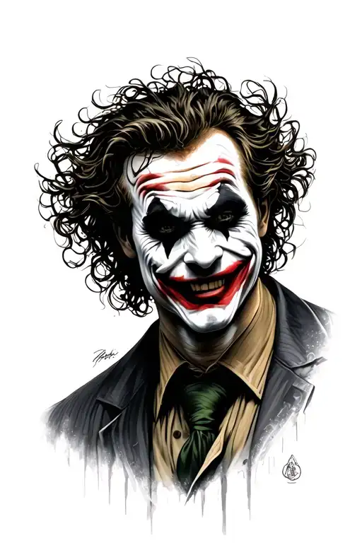 Heath Ledger Joker smile only , sourrounded by laughs tattoo design idea