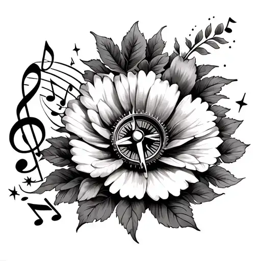 music notes, birth flower,subwoofer,compass tattoo design idea