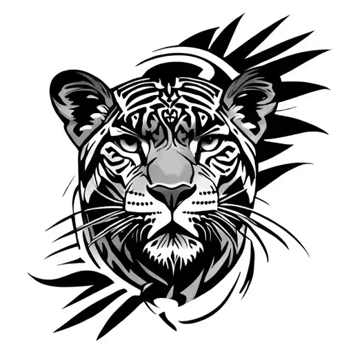mayan Jaguar front face tattoo design idea