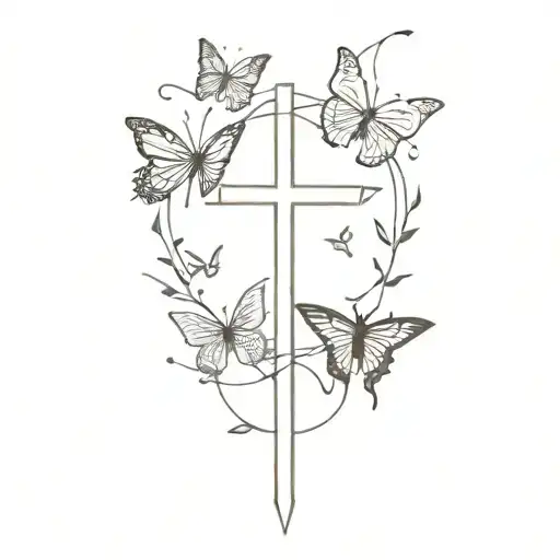 sword and butterlies and a cross surrounded tattoo design idea