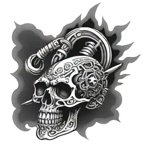 turbo skull handtool tattoo design idea