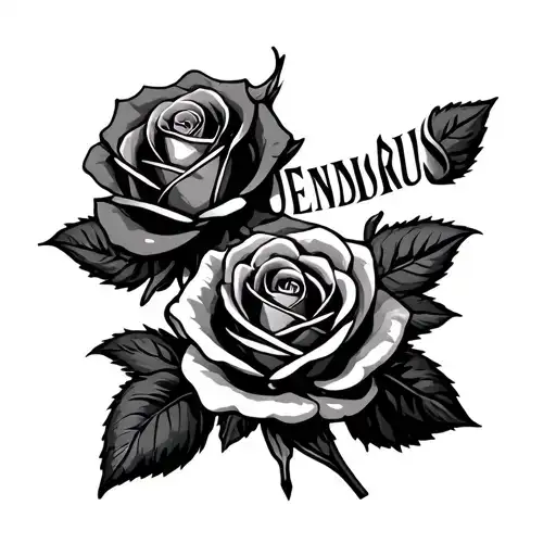 the name Quendarius with roses tattoo design idea