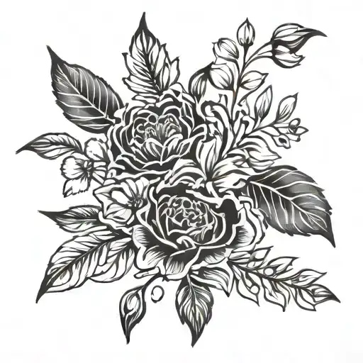 feb aug sept dec birth flower bouquet tattoo design idea