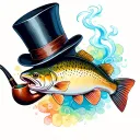 rainbow trout smoking a pipe while wearing a top hat tattoo design idea