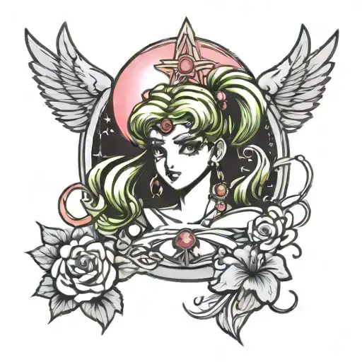 sailor moon sign tattoo featuring sailor Jupiter sign with a ruby water Lilly  tattoo design idea
