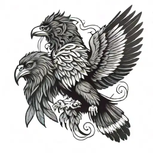 LION WITH RAVEN WITH WINGS tattoo design idea