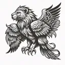 LION WITH RAVEN WITH WINGS tattoo design idea
