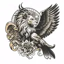 LION WITH RAVEN WITH WINGS tattoo design idea