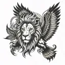 LION WITH RAVEN WITH WINGS tattoo design idea