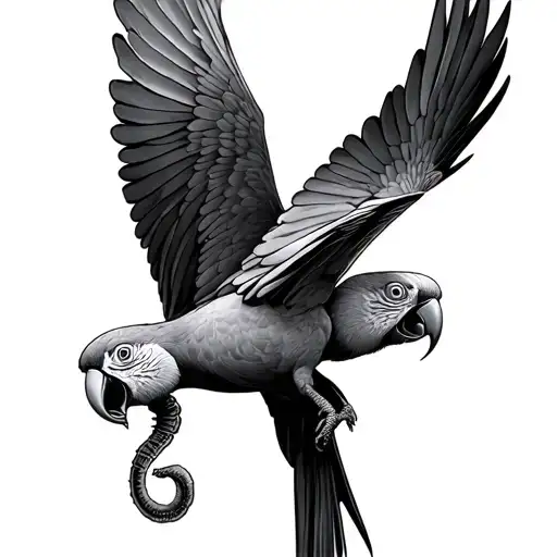 parrot flying with worm in mouth open tattoo design idea